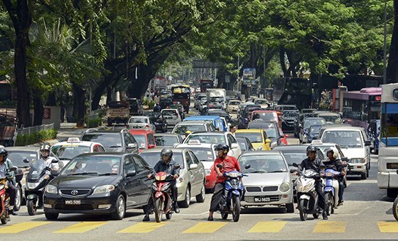 Road traffic in Kuala Lumpur, Malaysia.